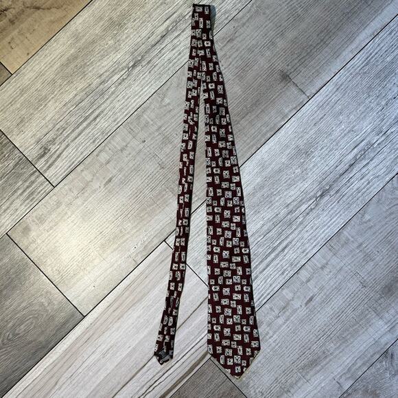 Vtg Givenchy Mens 100% Silk wine maroon artistic frame Geometric Accessory tie - Picture 9 of 10